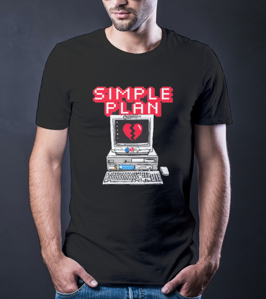 Simple Plan Retro Computer With Broken Heart Symbol T-Shirt