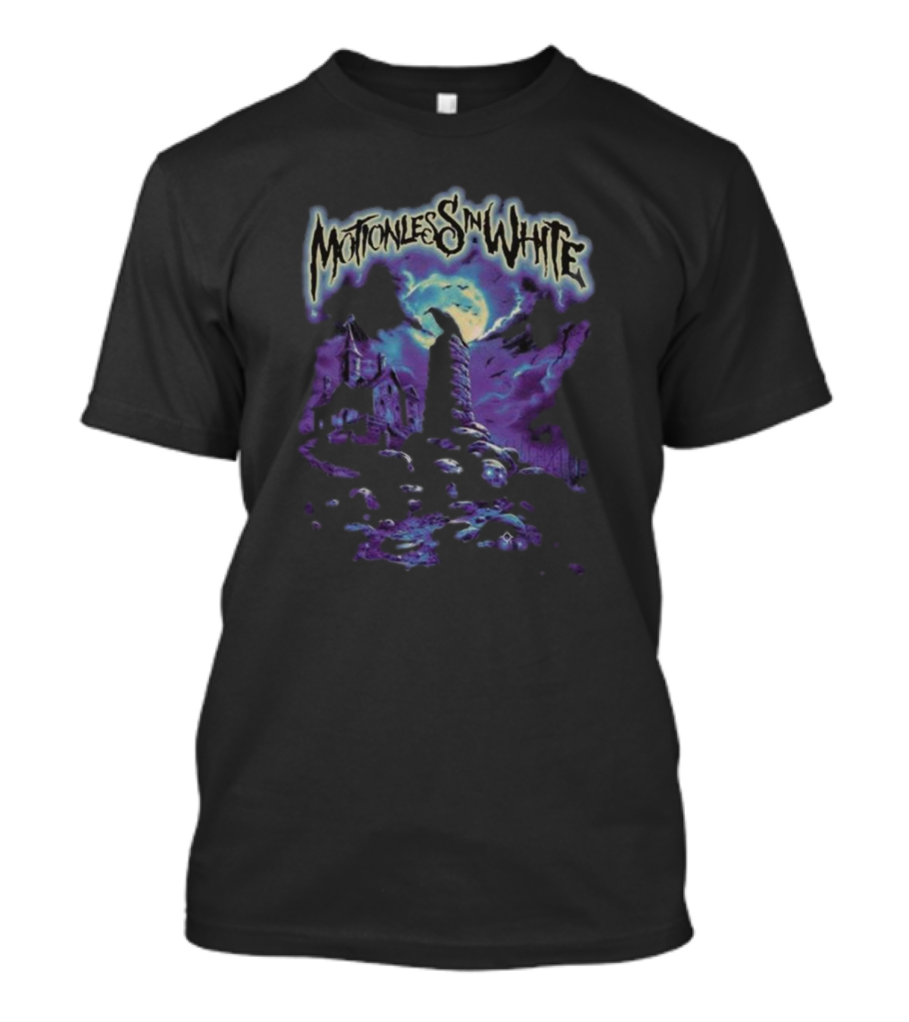 Motionless In White Cemetery Haunted House With Moon And Crow T-Shirt