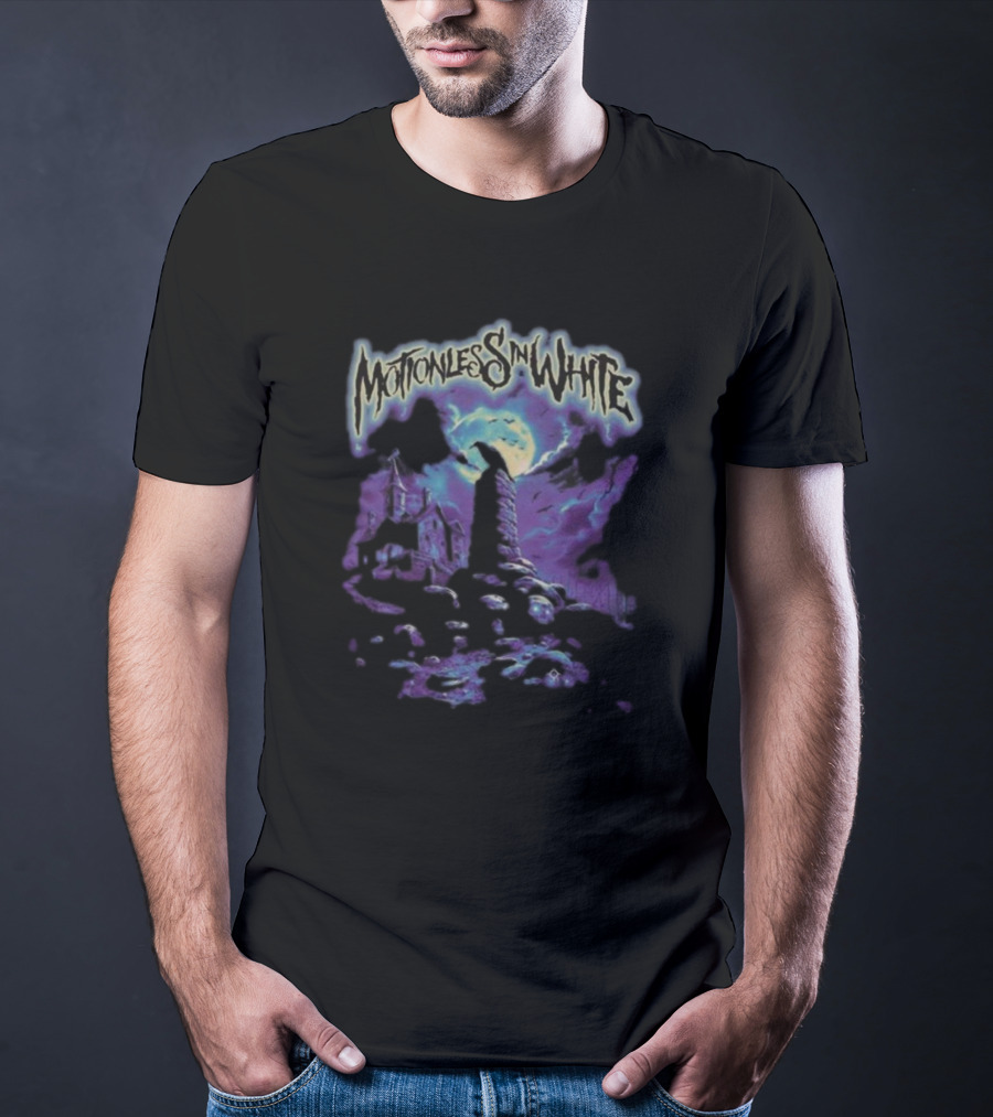 Motionless In White Cemetery Haunted House With Moon And Crow T-Shirt
