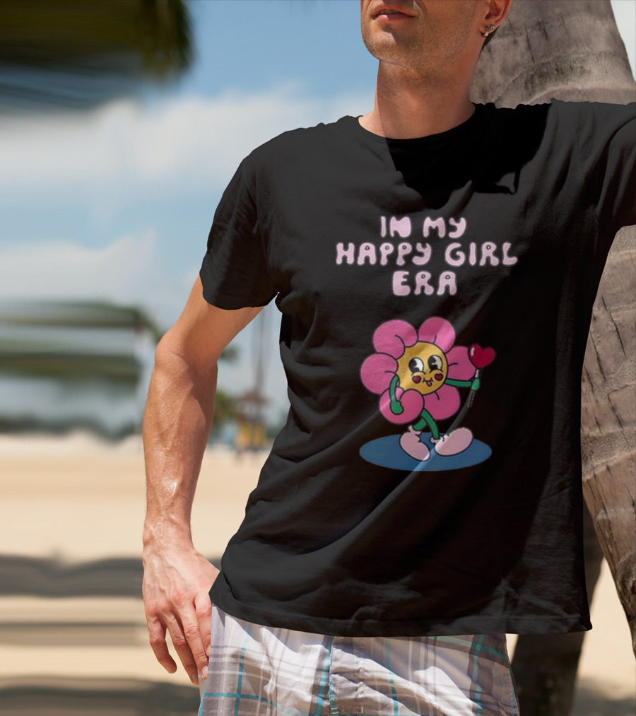 In My Happy Girl Era With Pink Flower Character And Heart Lollipop T-Shirt