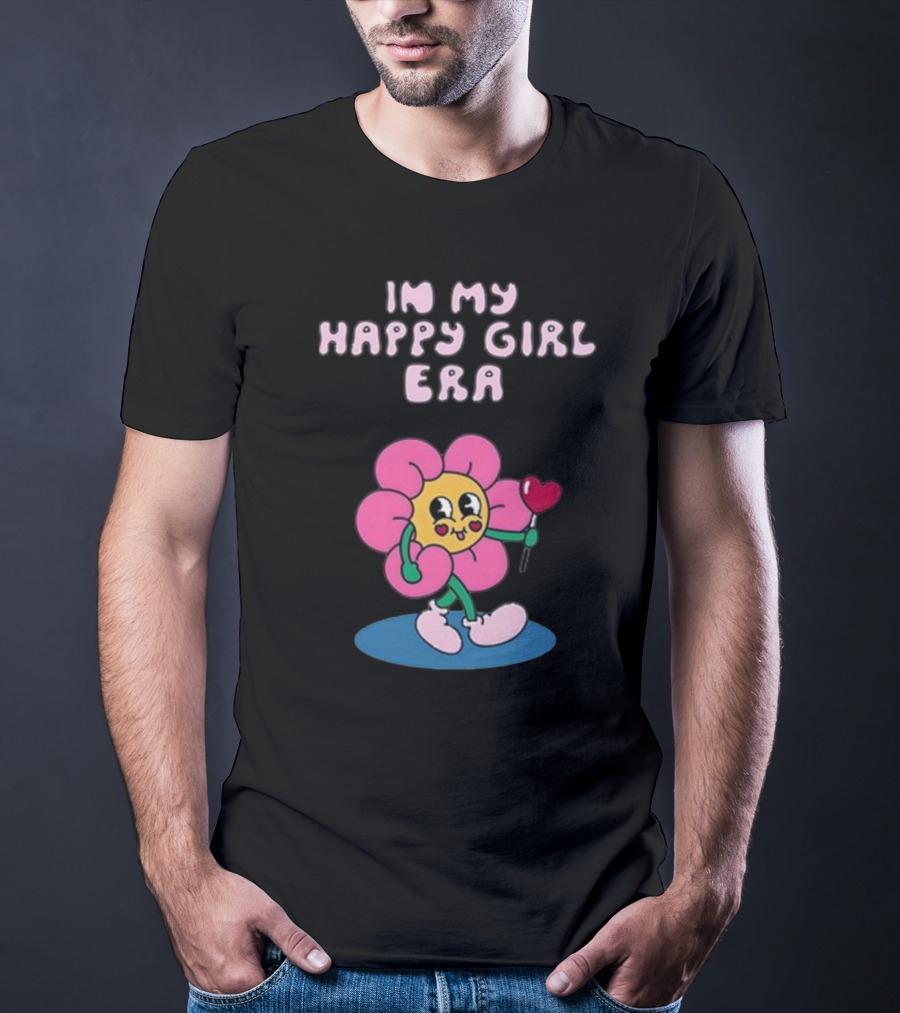 In My Happy Girl Era With Pink Flower Character And Heart Lollipop T-Shirt