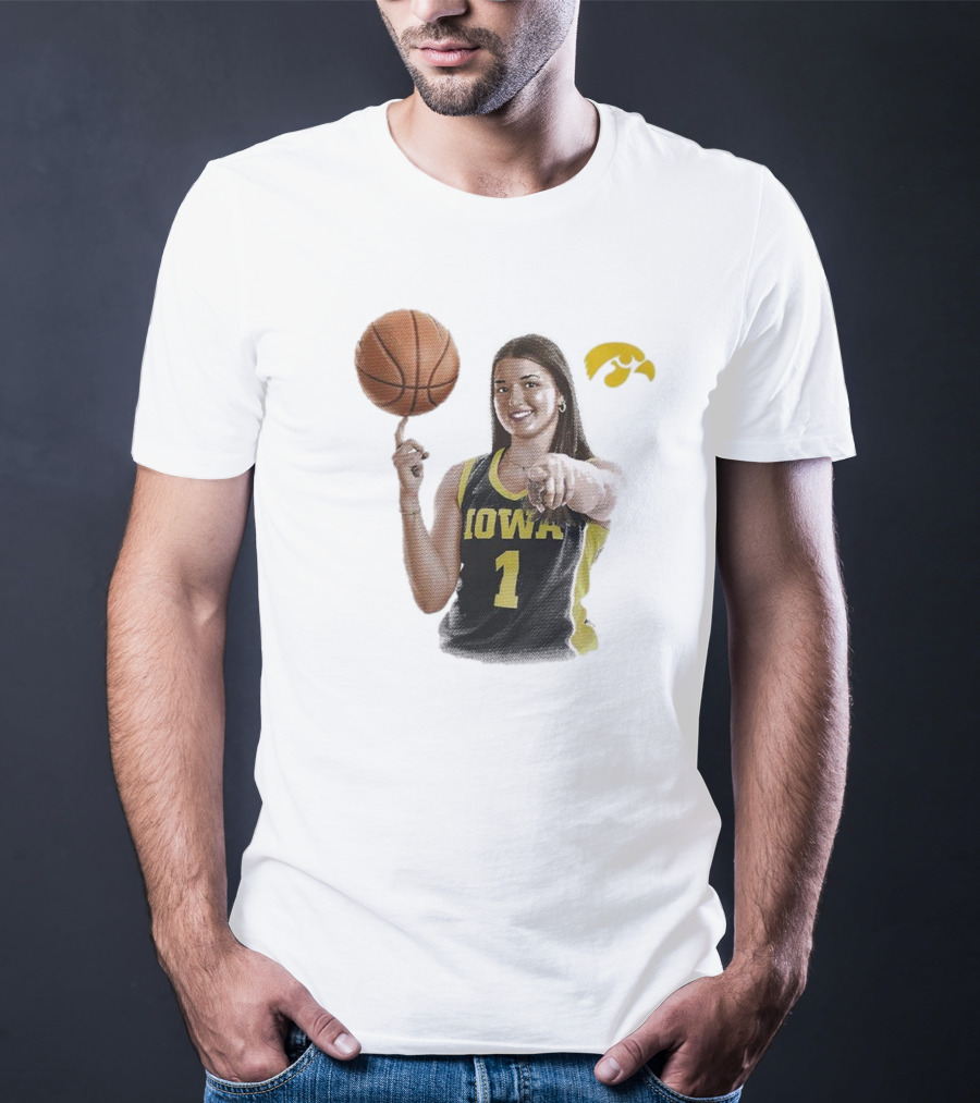 Taylor Stremlow Iowa Basketball Number 1 Portrait Signature With Team T-Shirt