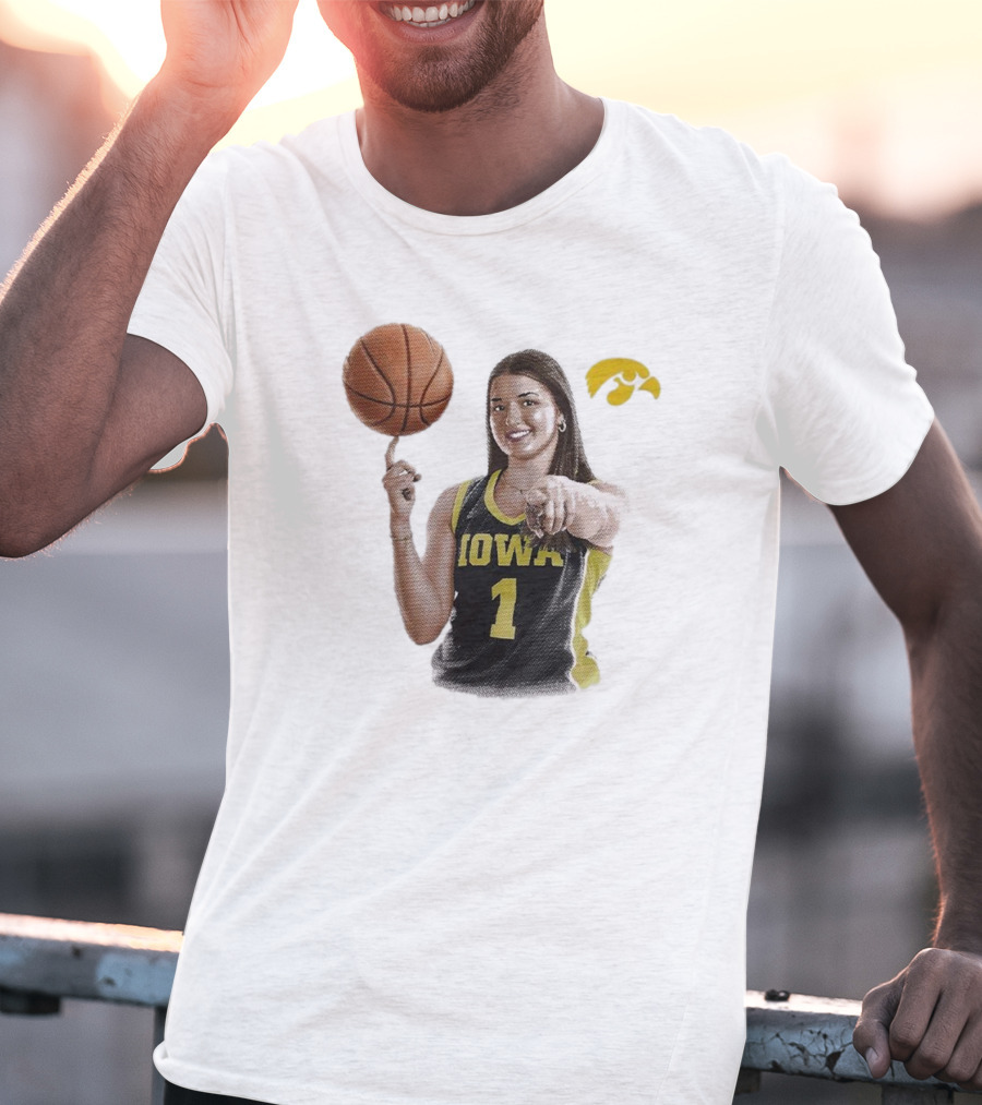 Taylor Stremlow Iowa Basketball Number 1 Portrait Signature With Team T-Shirt