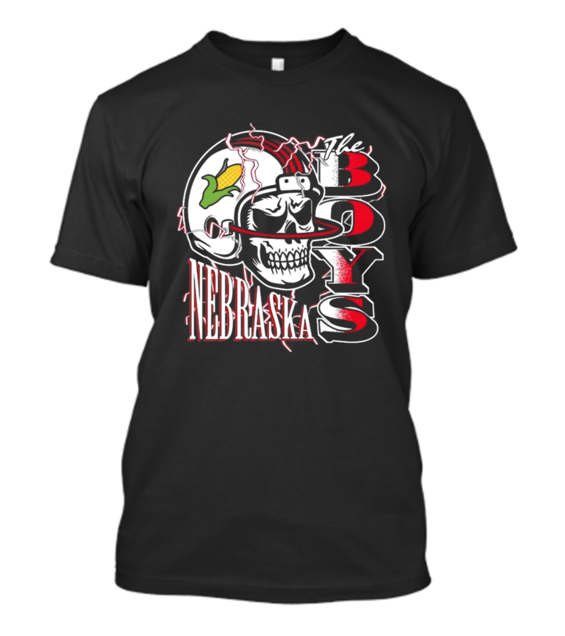 The Boys Nebraska Lightning Skull Corn Helmet T-Shirt