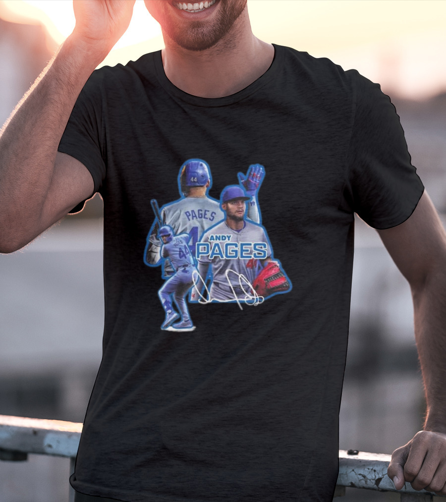 Andy Pages LA Dodgers Baseball 44 Signature Player Collage T-Shirt