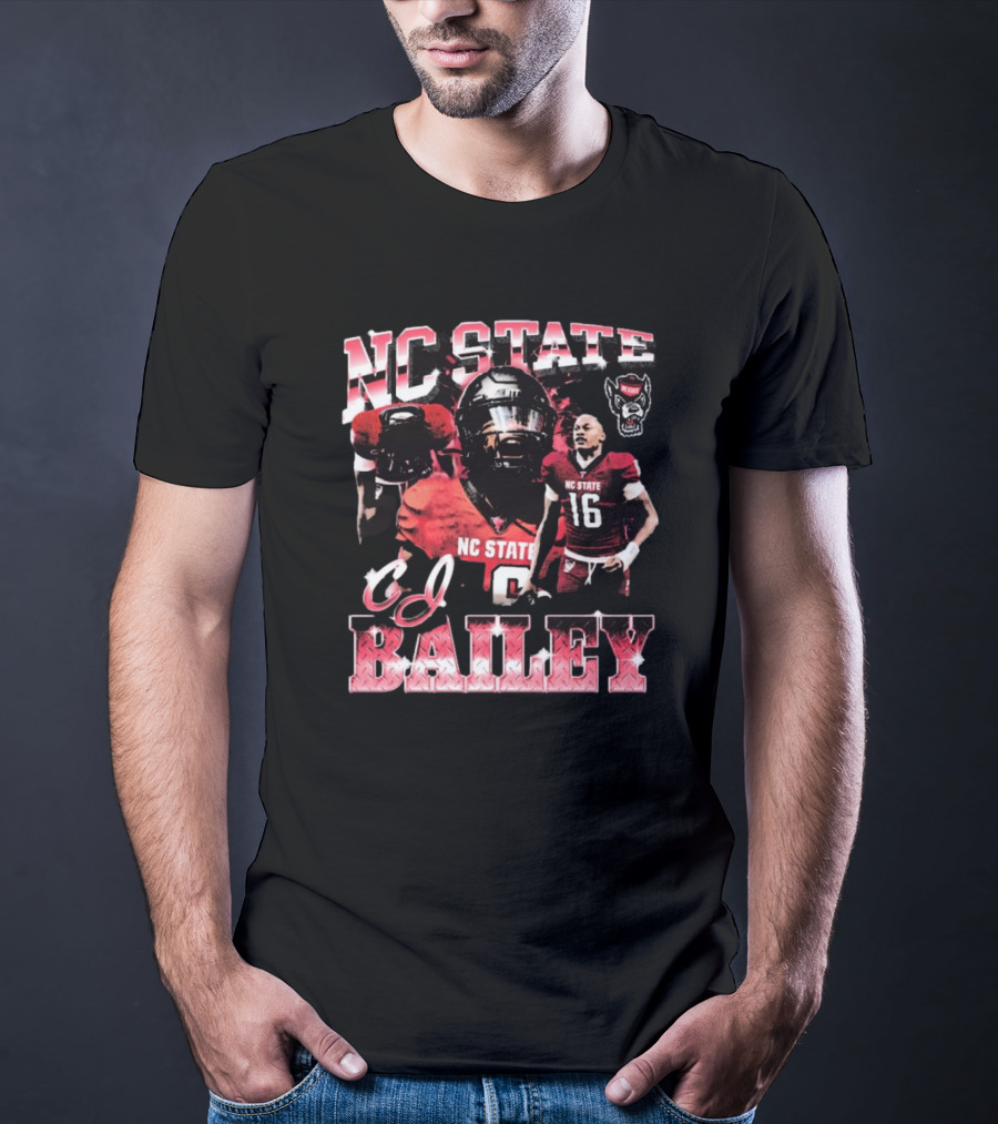 NC State Wolfpack CJ Bailey 90s Football Player Collage T-Shirt