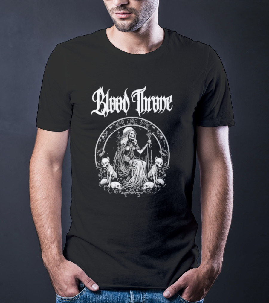 Blood Throne Skeleton Woman Gothic Art By Down Right Merch T-Shirt