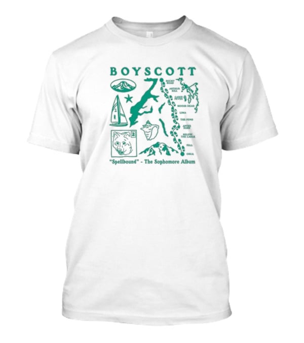 Boyscott Spellbound The Sophomore Album Map Theme With Wolf, Mountain, Boat, And Locations T-Shirt