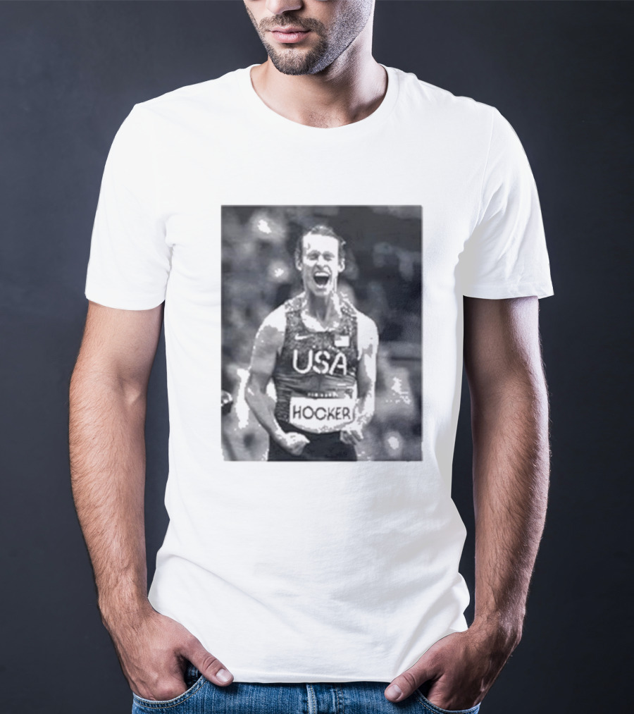 USA Cole Hocker Olympic Photo Signature T-Shirt