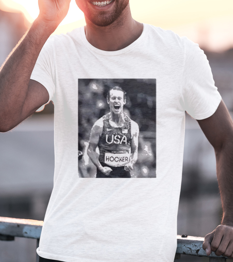 USA Cole Hocker Olympic Photo Signature T-Shirt