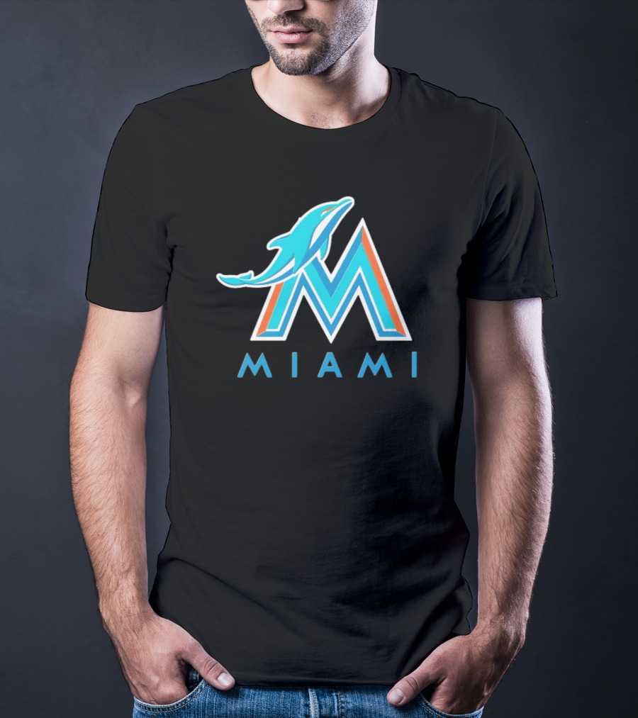 NFL X MLB Miami Dolphins X Miami Marlins M Logo Mashup Miami T-Shirt