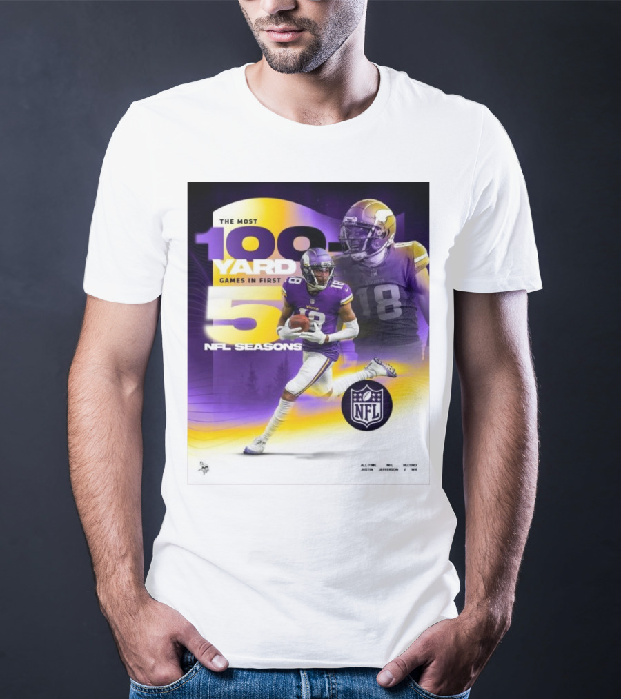 The Most 100 Yard Games In First 5 NFL Seasons Minnesota Vikings Justin Jefferson T-Shirt
