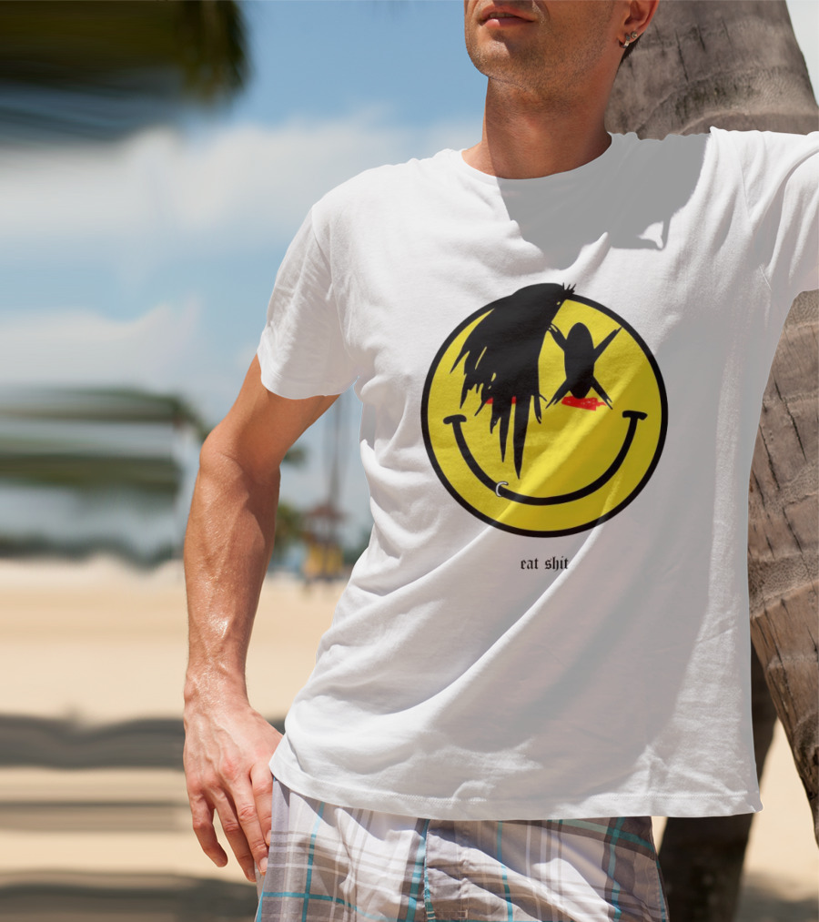 My Chemical Romance Smiley Symbol Eat Shit Face With Hair And Piercing T-Shirt