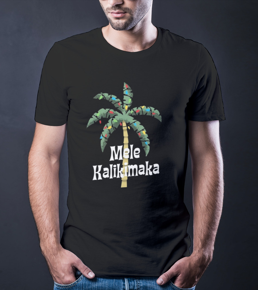 Mele Kalikimaka Christmas Palm Tree With Holiday Lights T-Shirt