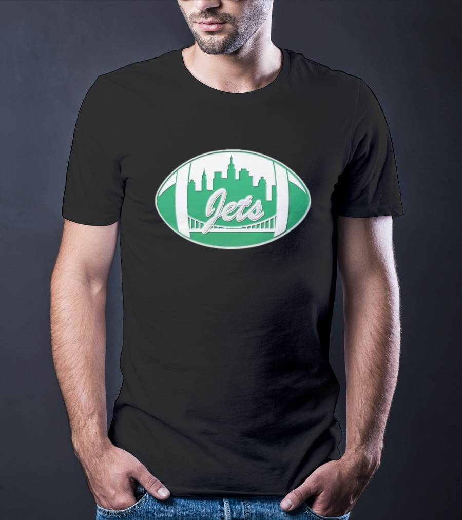 New York Jets Mets Skyline Green Football Bridge Logo NFL MLB Mashup T-Shirt