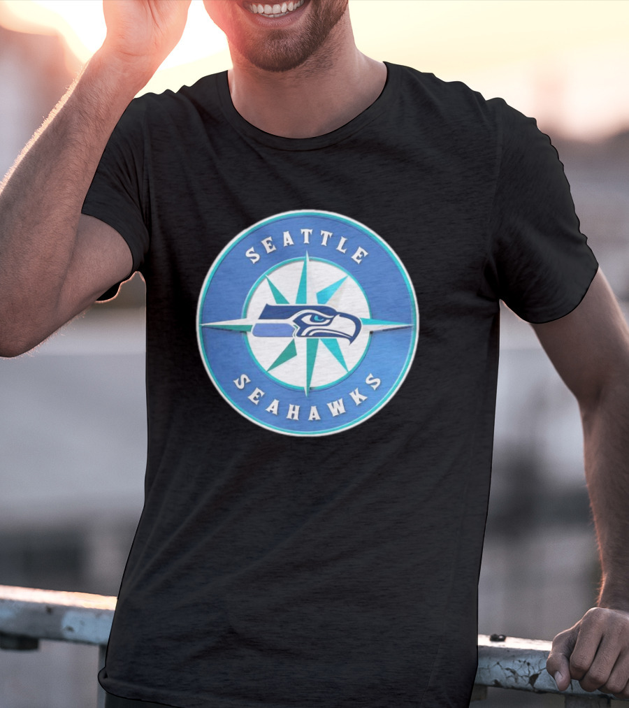 Seattle Seahawks X Mariners Logo Mashup NFL MLB Crossover T-Shirt