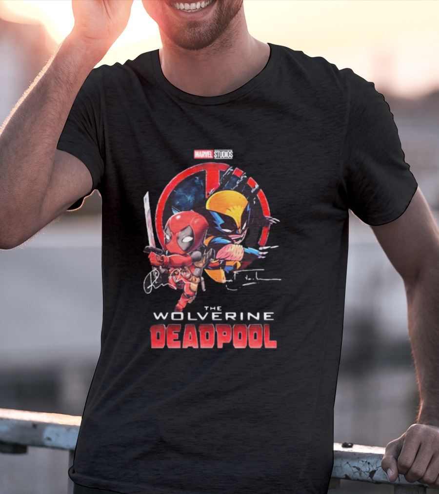 Marvel Studios Baby Deadpool And Wolverine Hugh Jackman And Ryan Reynolds Signatures T-Shirt