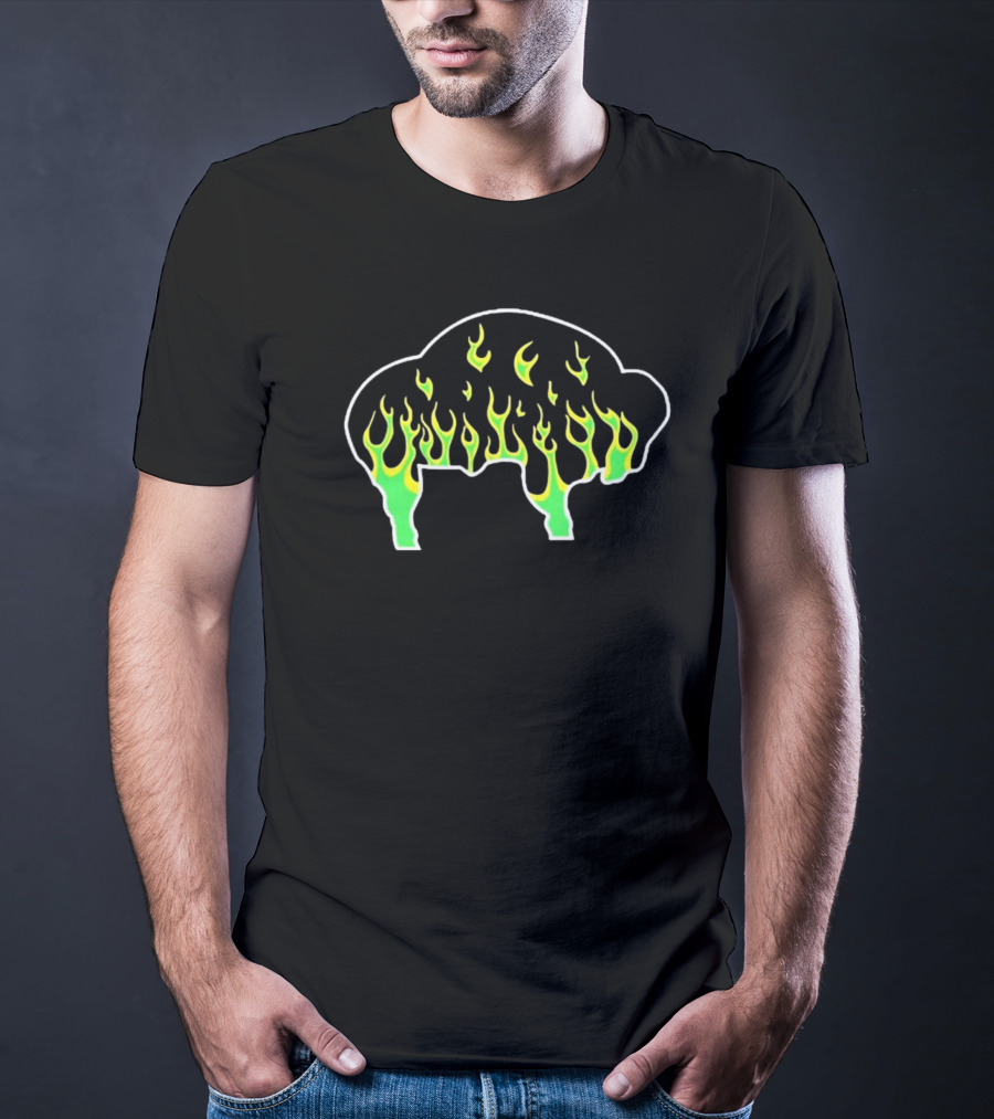 Buffalo Flames Green Yellow Fire T-Shirt