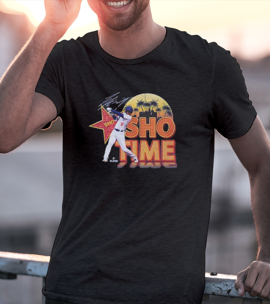 Los Angeles Shohei Ohtani Sho-Time Signature Retro MLB Sunset Palms T-Shirt