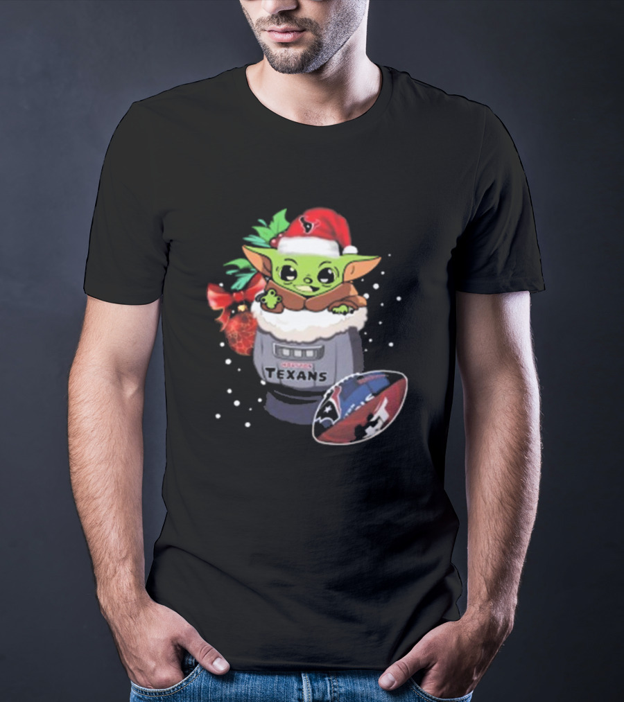 Houston Texans Baby Yoda Christmas Football T-Shirt