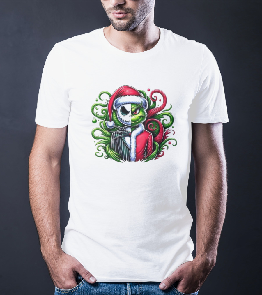 Jack Skellington Grinch Split Face Christmas T-Shirt