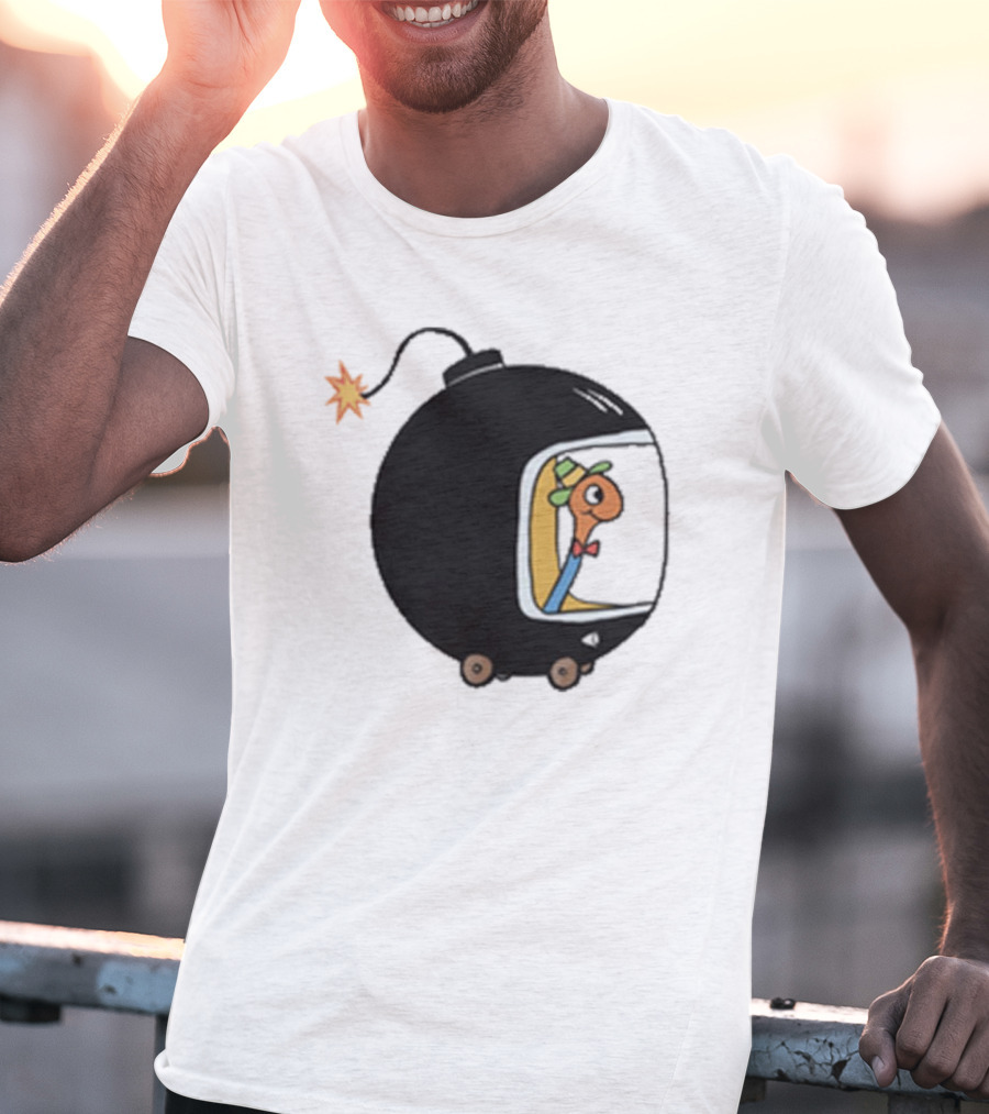 Lowly Car Bomb Cartoon Worm Inside By K. Thor Jensen T-Shirt