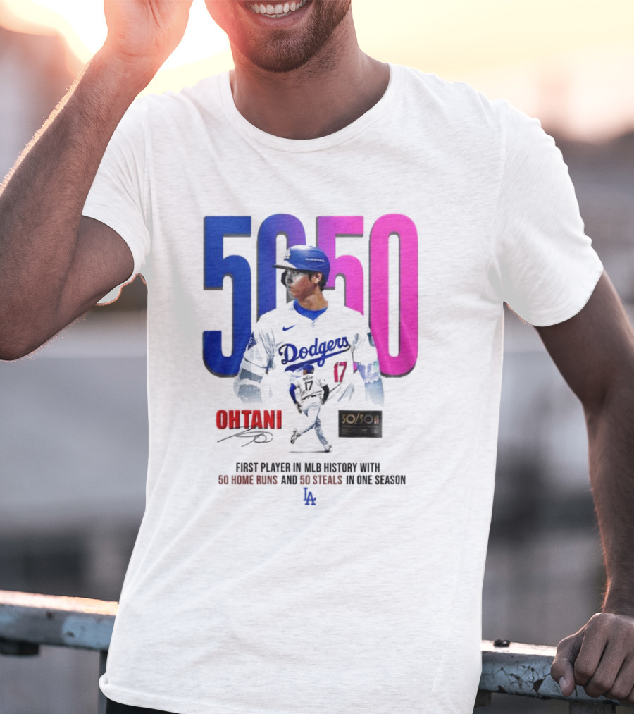 Los Angeles Dodgers Shohei Ohtani 50/50 First Player In MLB History With 50 Home Runs And 50 Steals In One Season T-Shirt
