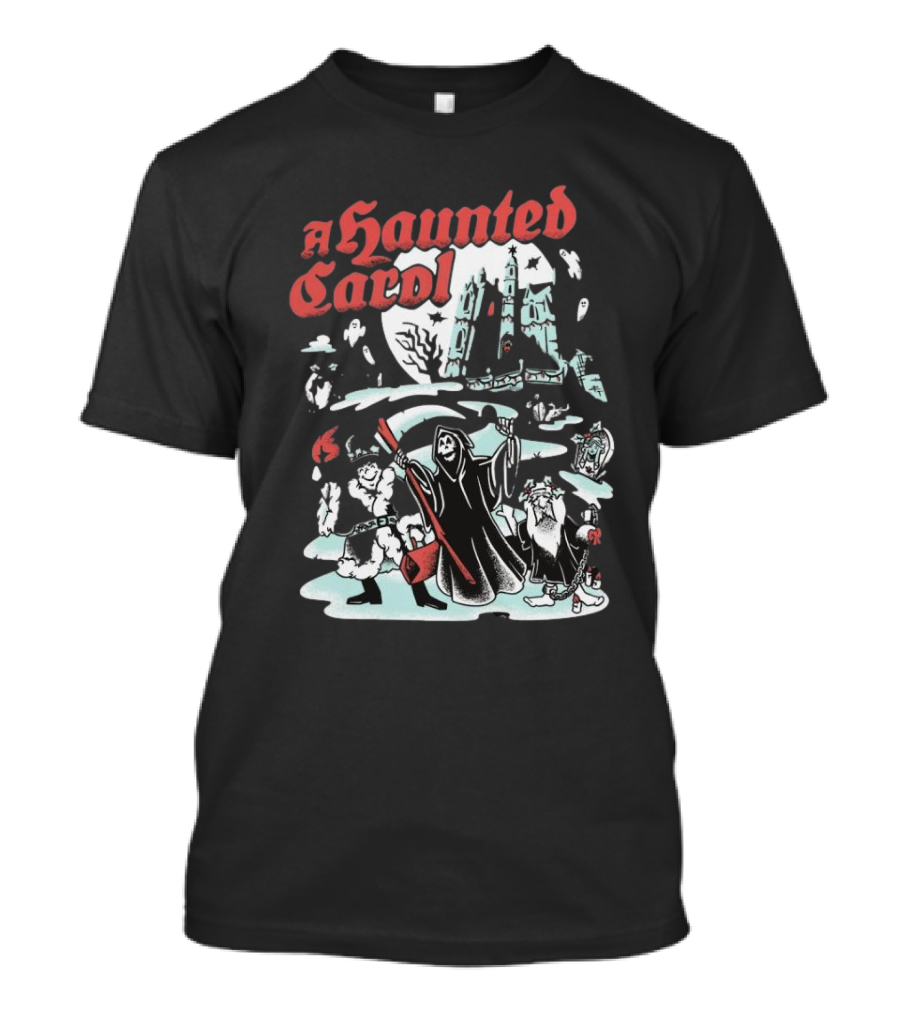 A Haunted Carol Ghostly Christmas Adventure With Skeletons And Snowy Graveyard T-Shirt