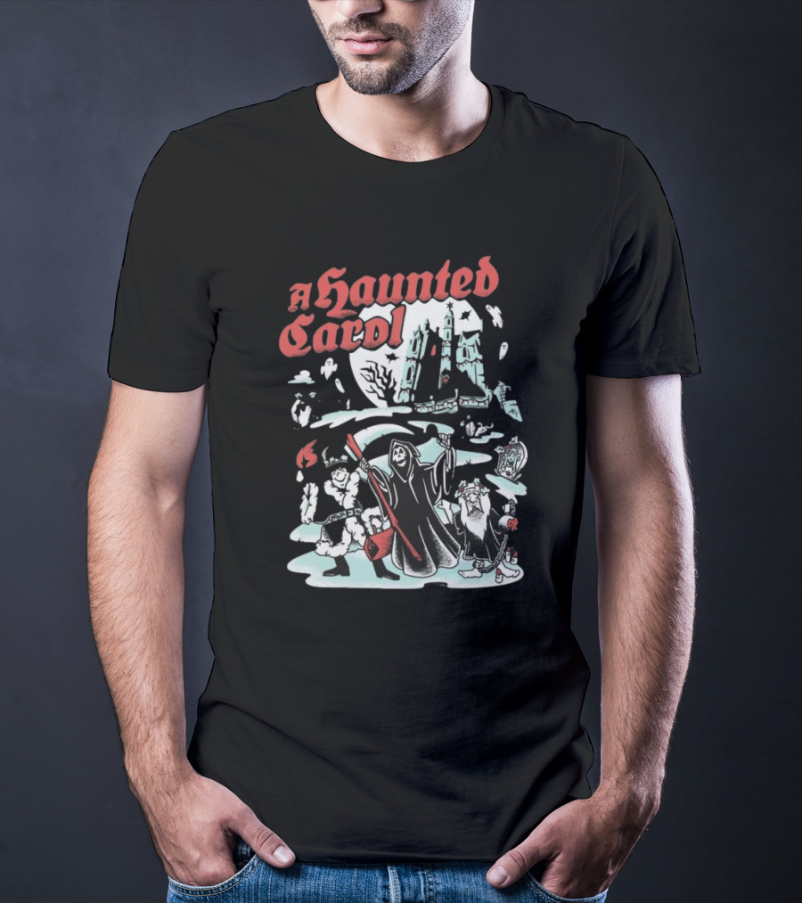 A Haunted Carol Ghostly Christmas Adventure With Skeletons And Snowy Graveyard T-Shirt