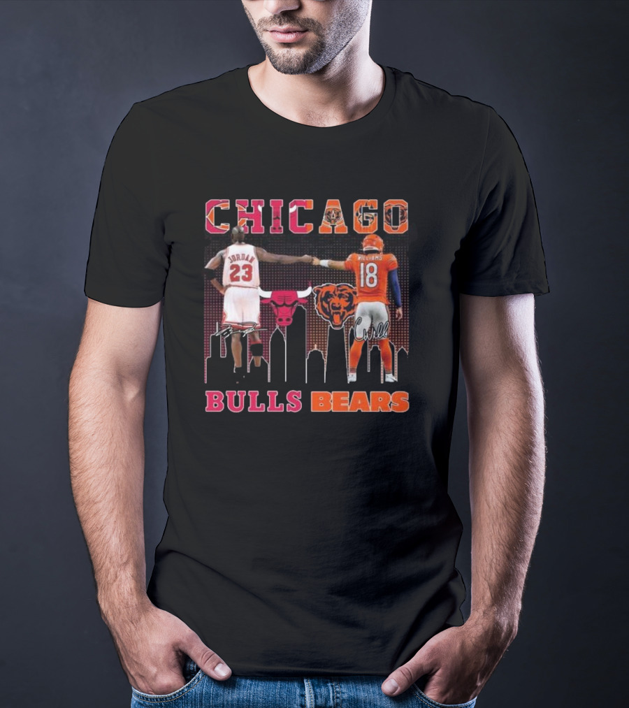 Chicago Bulls Michael Jordan Chicago Bears Caleb Williams City Signatures T-Shirt