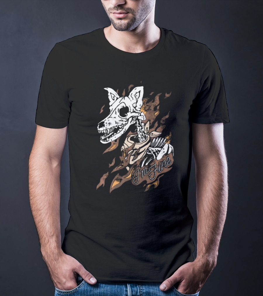 Ew Otto By Kris I’m Fine Skeleton Dog With Flames Vintage T-Shirt