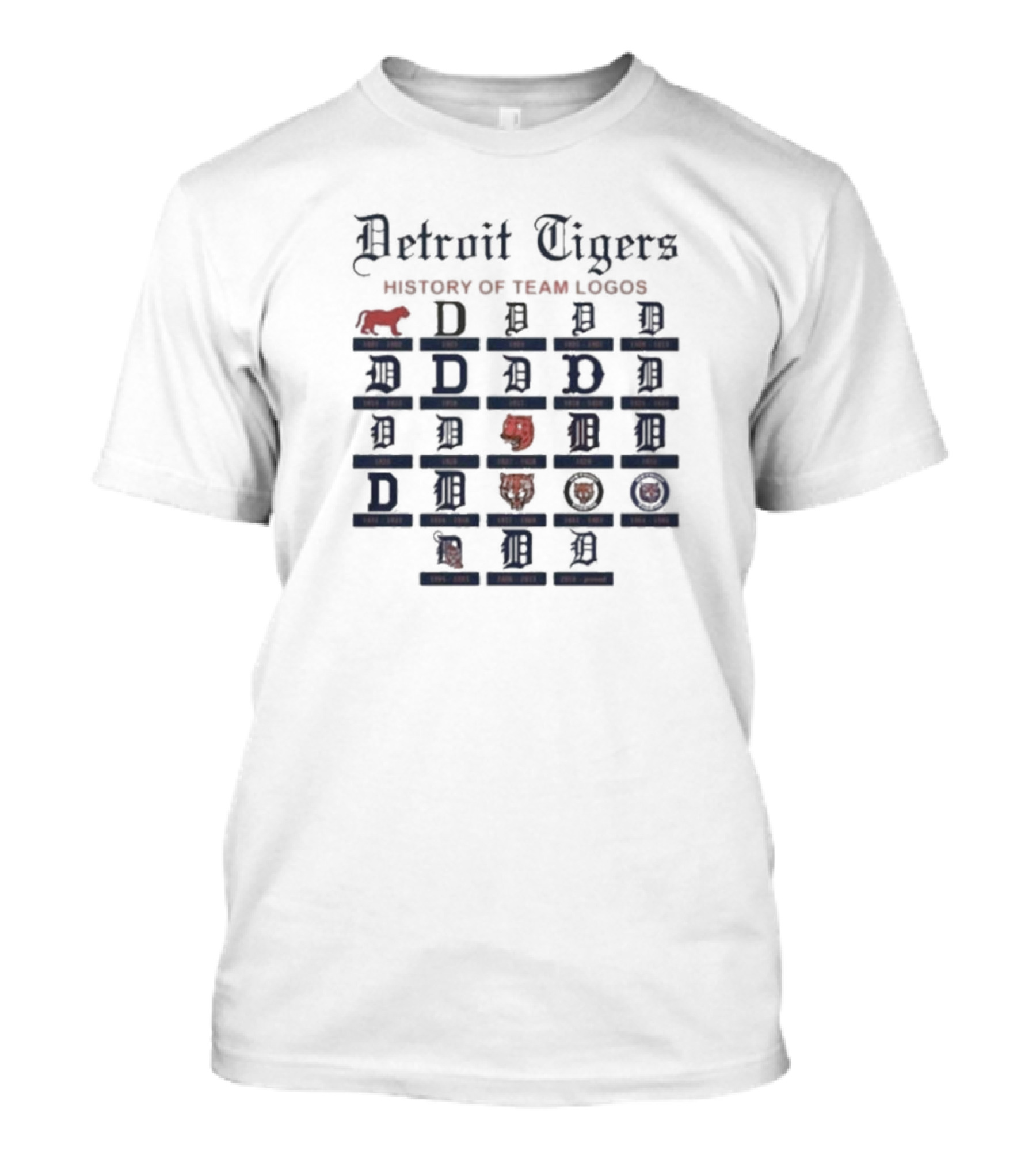 Detroit Tigers Evolution 1901 To Present: Team Logos Through History T-Shirt