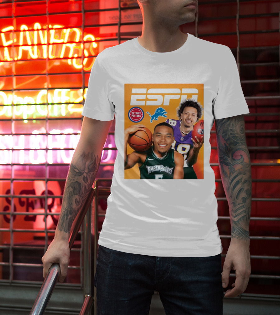 Cade Cunningham Amon Ra St. Brown ESPN Detroit Pistons Lions Timberwolves T-Shirt