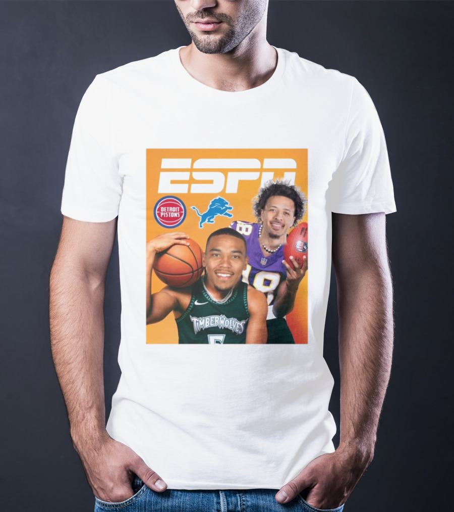 Cade Cunningham Amon Ra St. Brown ESPN Detroit Pistons Lions Timberwolves T-Shirt