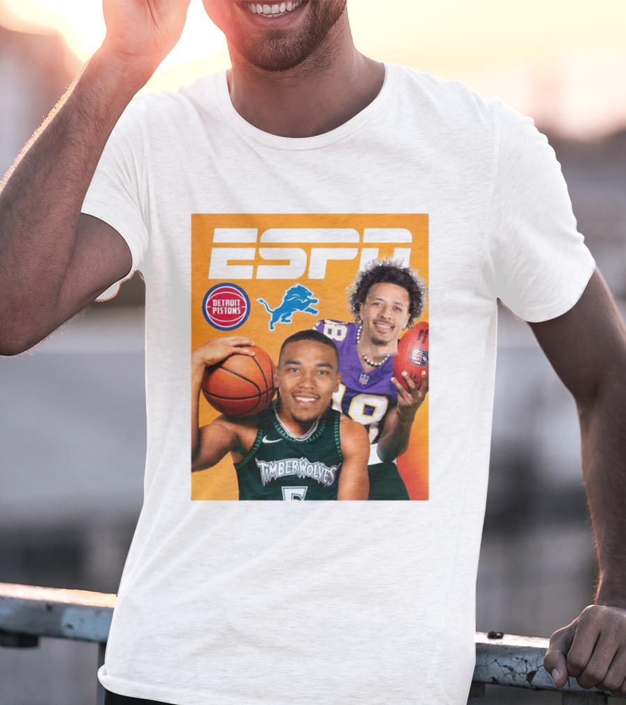 Cade Cunningham Amon Ra St. Brown ESPN Detroit Pistons Lions Timberwolves T-Shirt