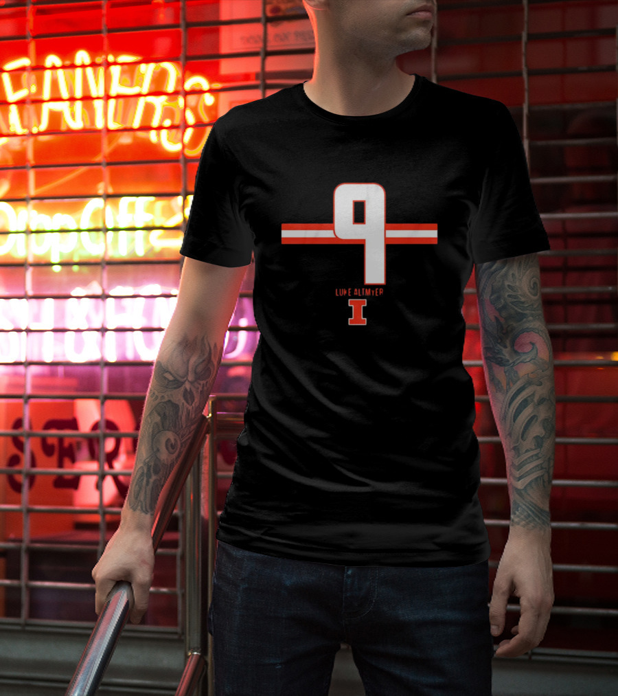 Illinois Fighting Illini Football Number 9 Luke Altmyer Stripe T-Shirt