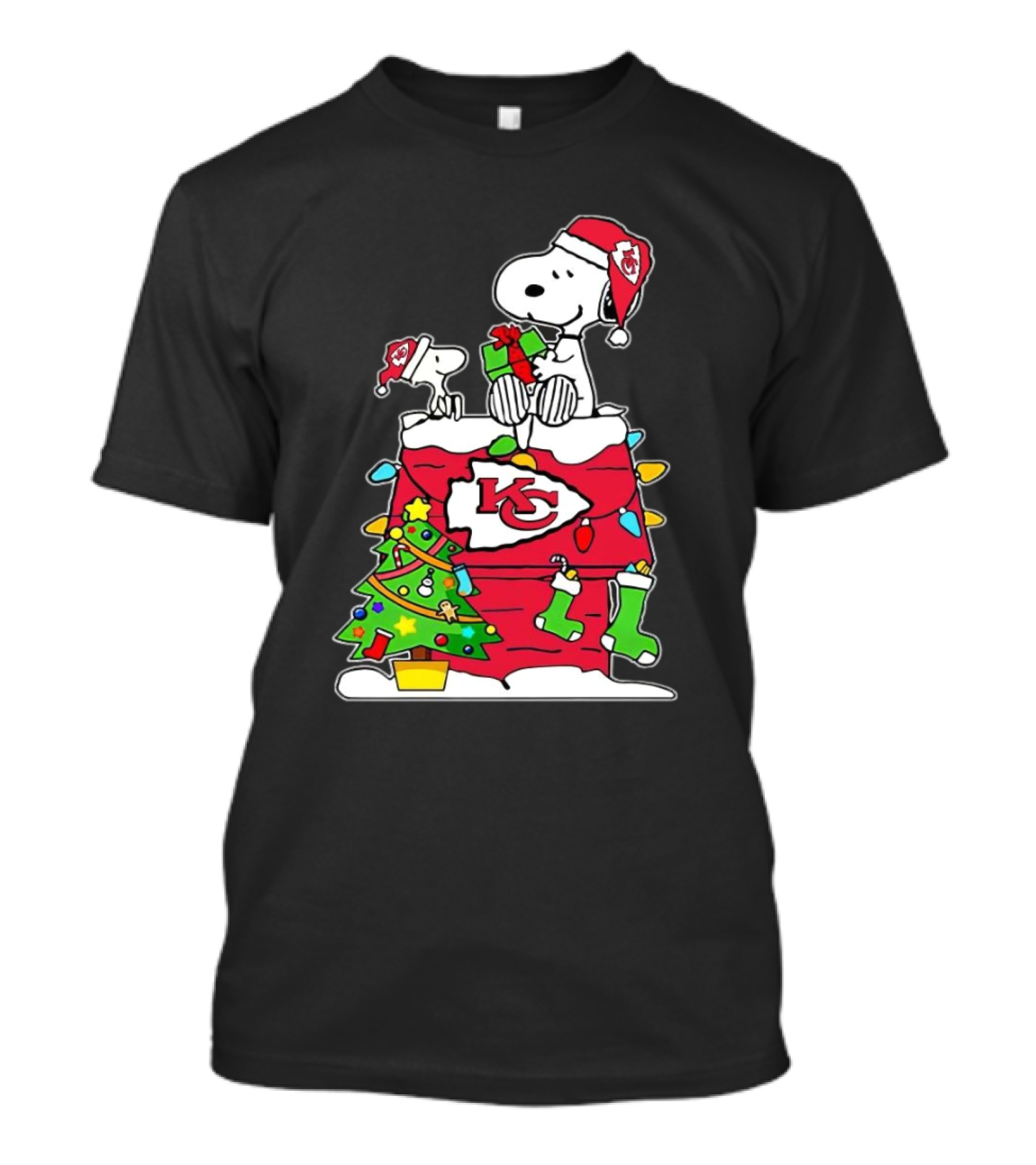 NFL Kansas City Chiefs Snoopy Woodstock Christmas Tree T-Shirt