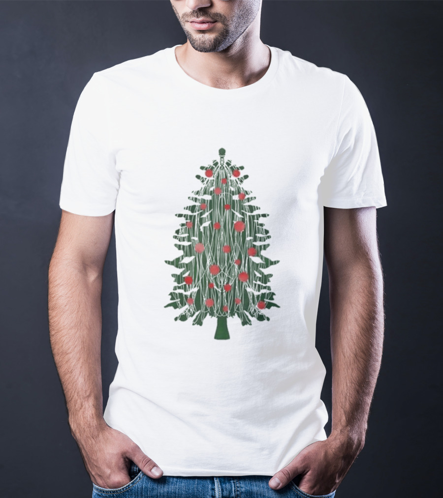 Tinsel Christmas Tree With Red Ornaments T-Shirt