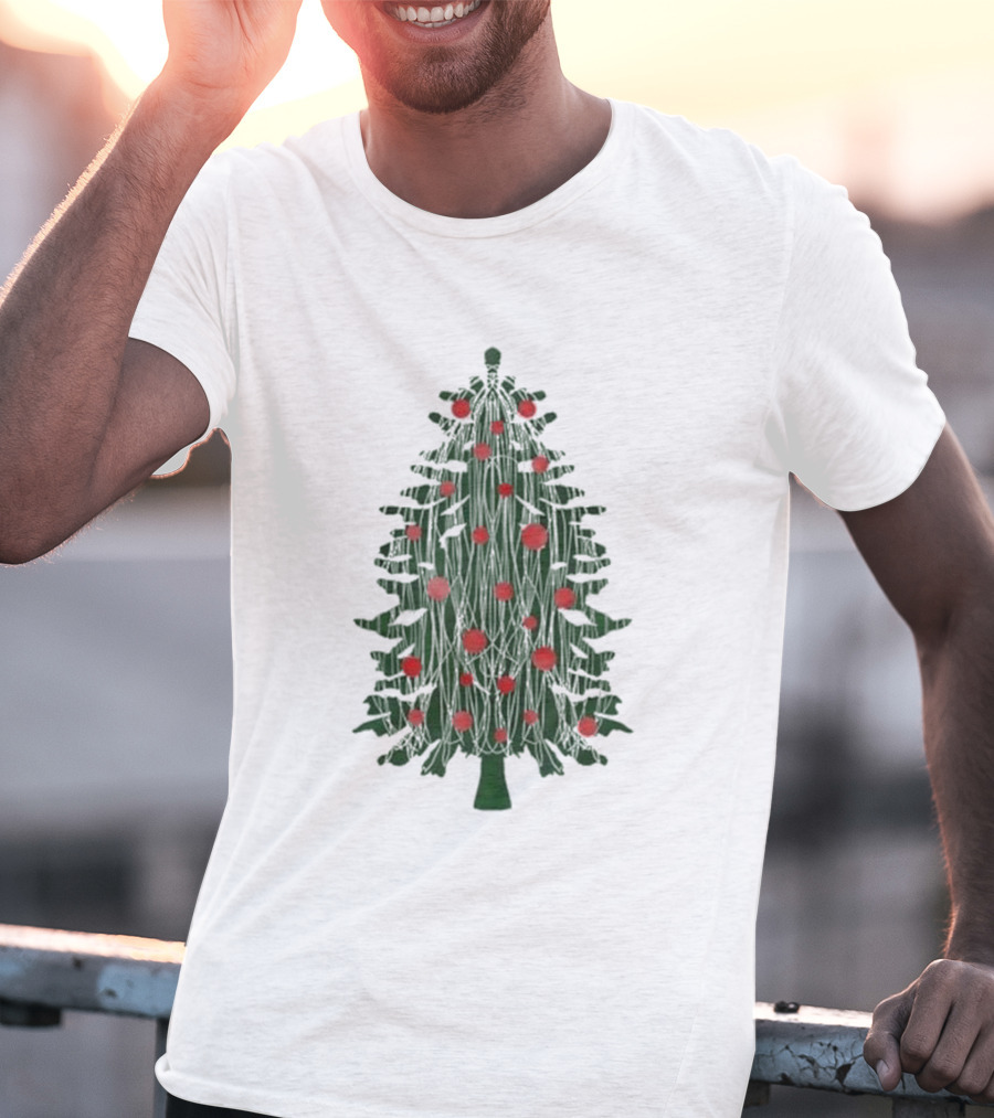 Tinsel Christmas Tree With Red Ornaments T-Shirt