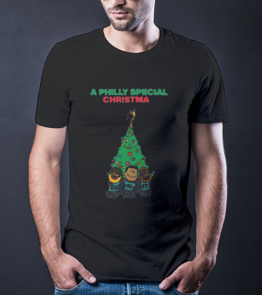 A Philly Special Christmas Tree With Characters And Santa Hat T-Shirt