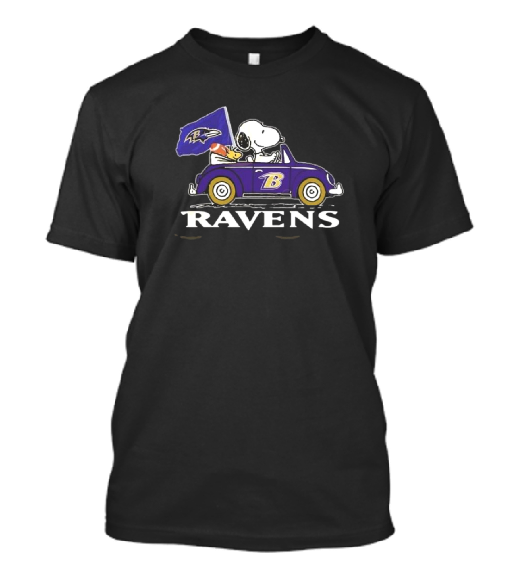 Snoopy Woodstock Driving Baltimore Ravens Car T-Shirt