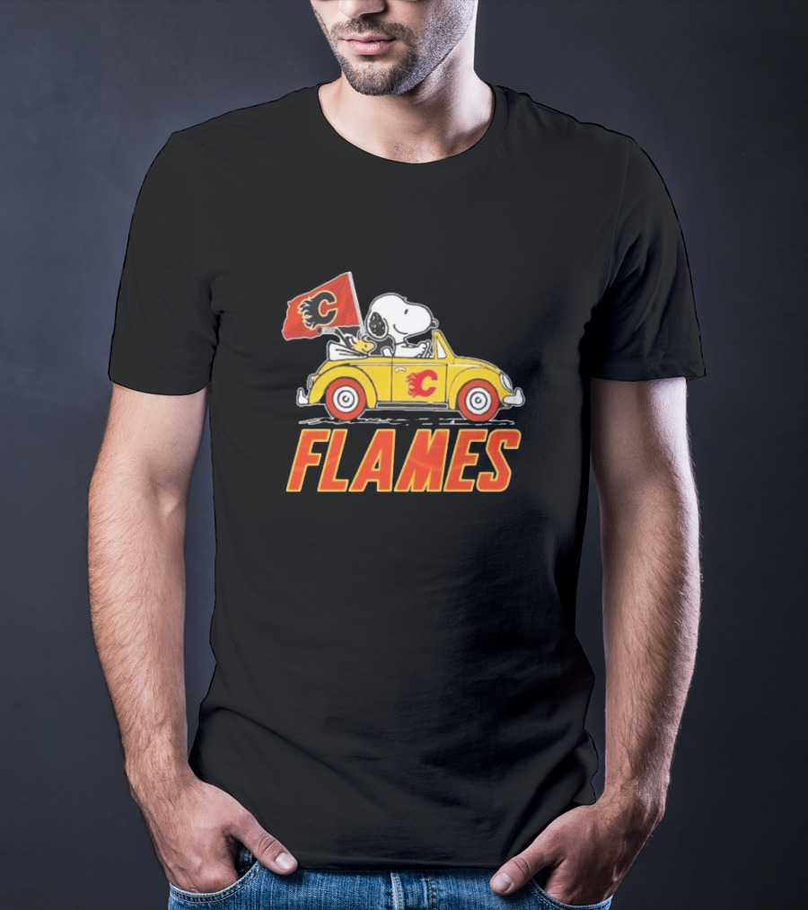Snoopy Woodstock Driving Calgary Flames Car T-Shirt