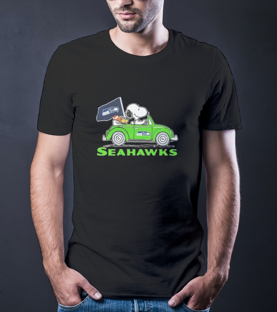 Snoopy And Woodstock Driving Seattle Seahawks Car T-Shirt