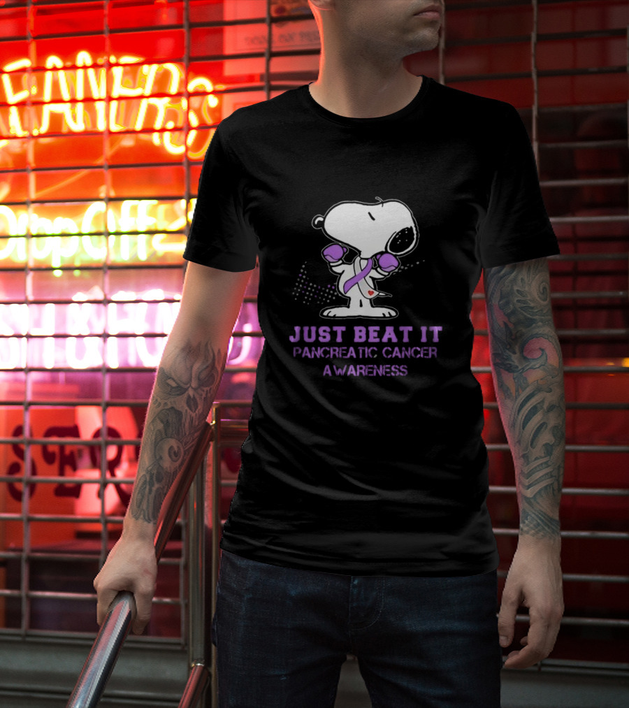 Snoopy Just Beat It Pancreatic Cancer Awareness T-Shirt