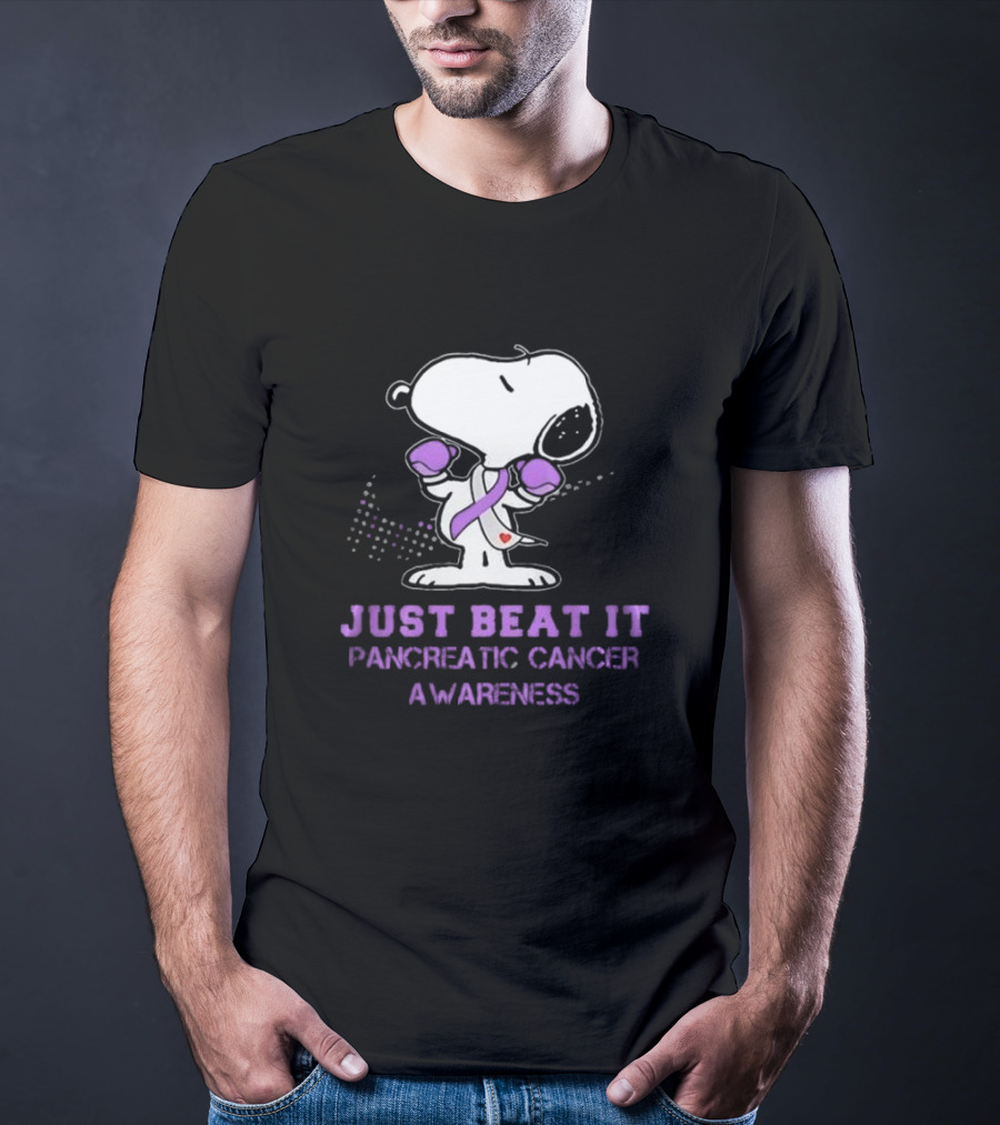 Snoopy Just Beat It Pancreatic Cancer Awareness T-Shirt