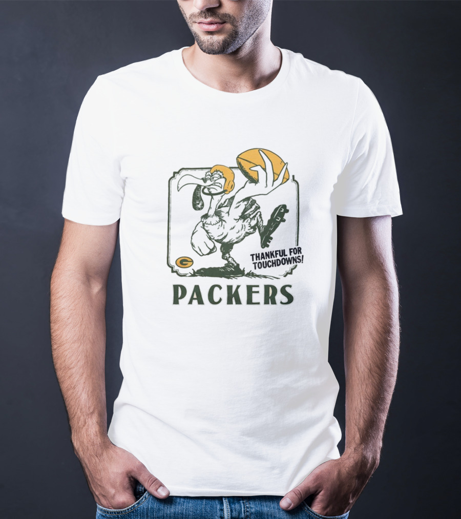 Packers Thankful For Touchdowns Football Turkey Cartoon T-Shirt