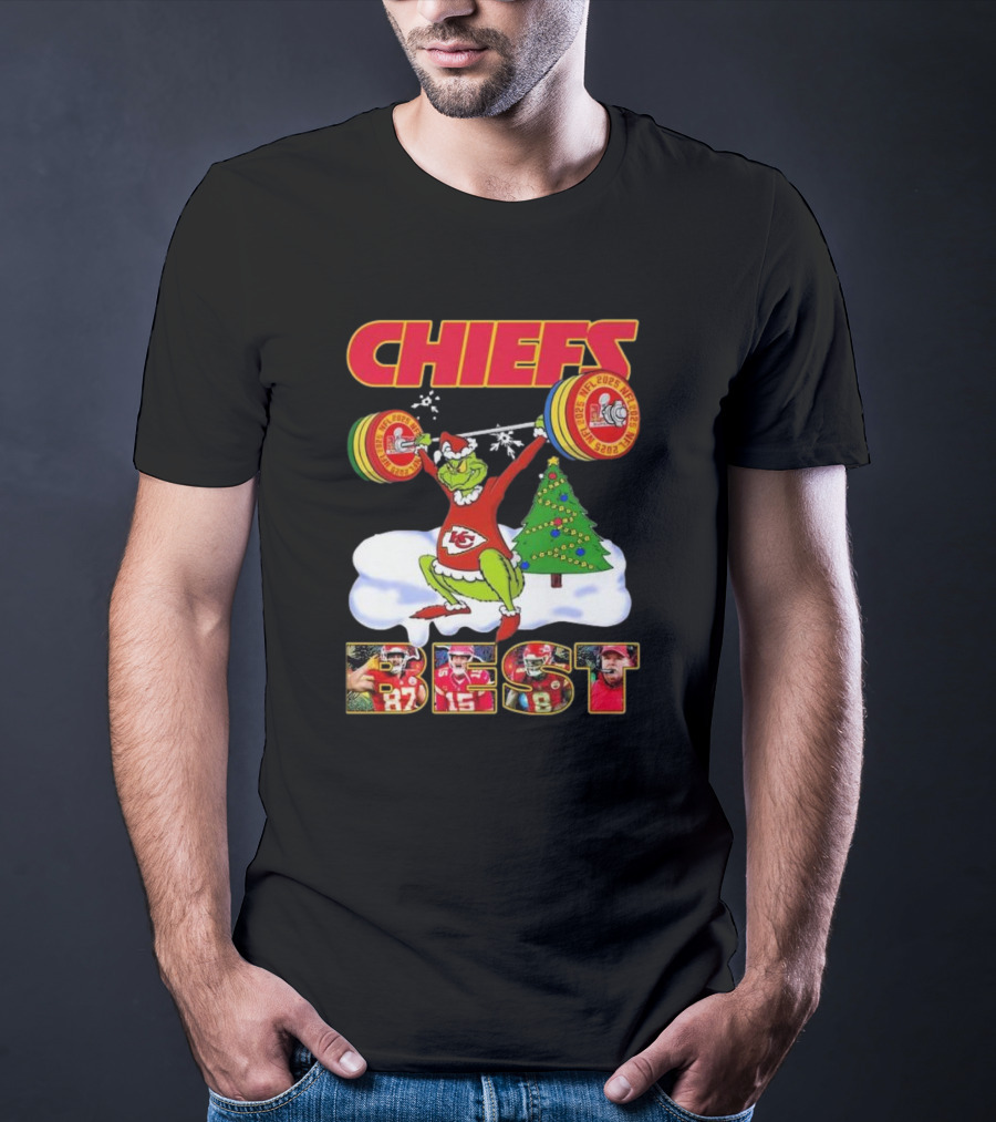 Chiefs Grinch Lifting Weights Christmas Tree NFL 2025 Best T-Shirt