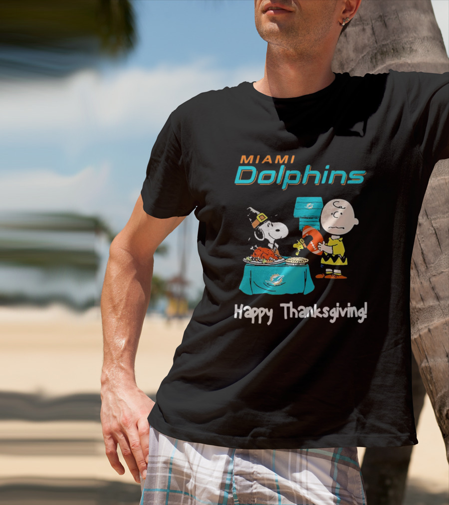 Miami Dolphins Peanuts NFL Football Happy Thanksgiving T-Shirt