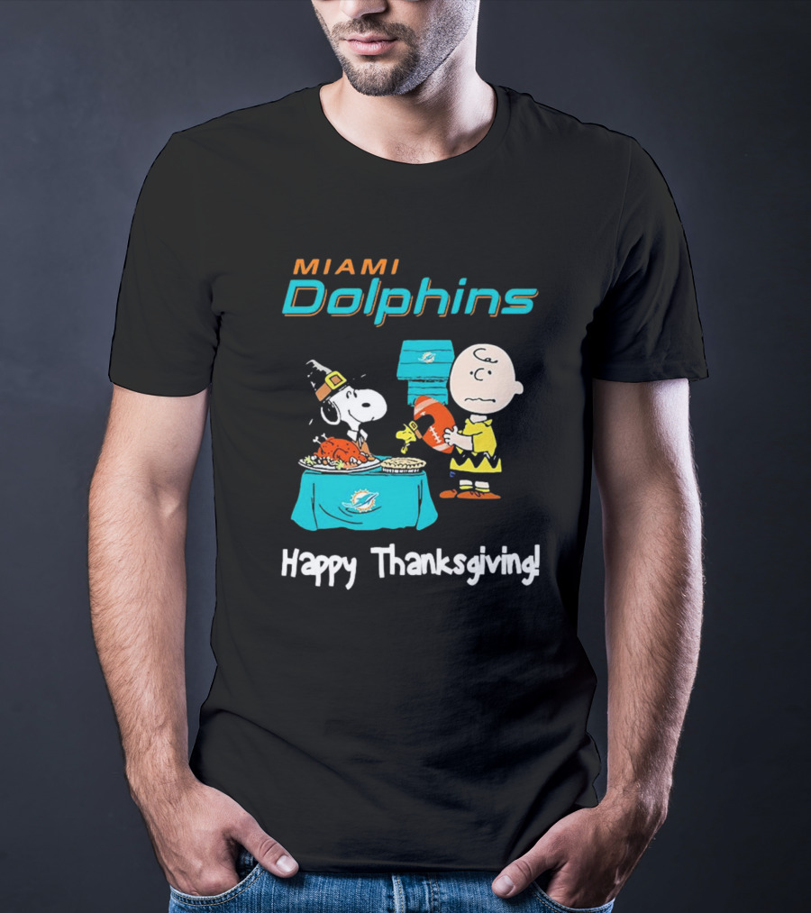 Miami Dolphins Peanuts NFL Football Happy Thanksgiving T-Shirt