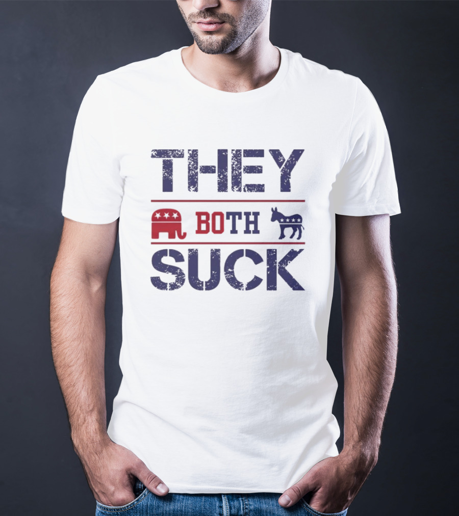 THEY BOTH SUCK Anti Republican Elephant Donkey Political T-Shirt